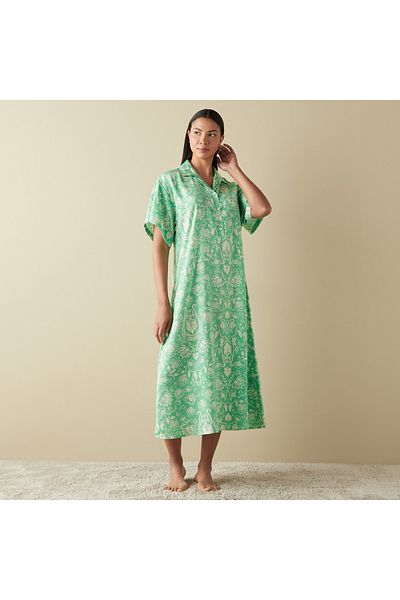 FAV All-Over Print Collared Night Gown with Short Sleeves