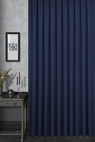 MARİTSA Background Curtain - Jacquard Series Flora Pattern Navy Blue Close Pleat (1X3) Single Wing Curtain