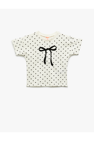 Koton Βαμβακερό μπλουζάκι με λαιμόκοψη με κοντό μανίκι με λεπτομέρεια από κορ...