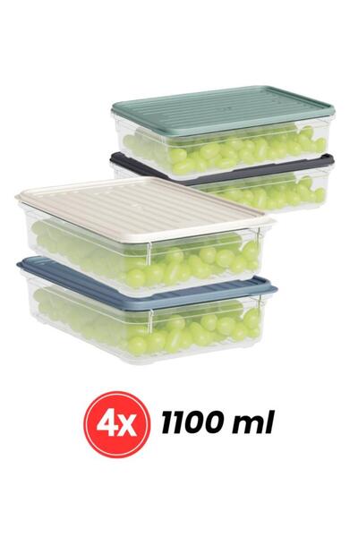 Flora 8'li Buzdolabı Düzenleyici Set, Buzluk Derin Dondurucu Buzdolabı Saklama Kabı 4x(1100,2200ml)