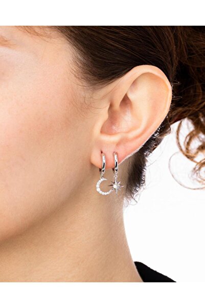 MEKS JEWELS Gümüş Ay Yıldız Küpe