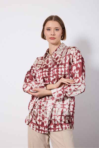 PERA MODA Cămașă de damă din satin cu modele oversize