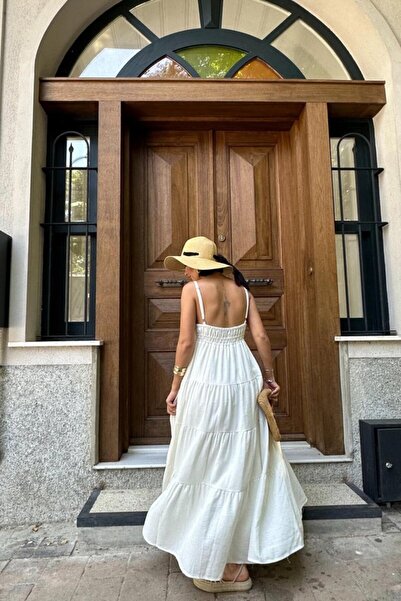 novafems Φόρεμα από μουσελίνα με λουράκια εκρού