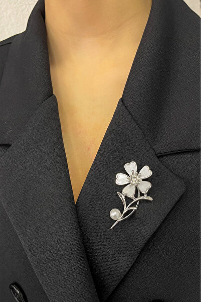 Modex Taş Detaylı Sedefli Yonca Broş (5cm)