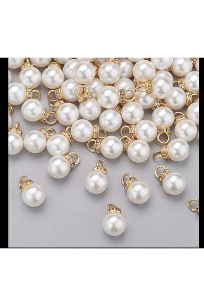 yiğit aksesuar 10 Pcs 10 mm Gold with Grommets Pearl Beads Jewelry Bracelet Necklace End Material