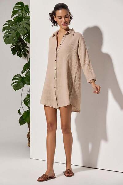 White By Nature BeiGe Muslin LonG Sleeve Women's Shirt