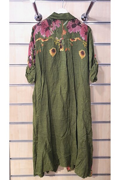 Park Moda İtalyan Keten Gömlek Elbise Çiçek Desen