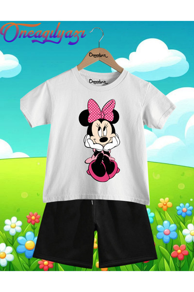 oneagılyazı Slatke Minnie Mouse Štampano Oversize kroj Dječje šortsevi T-shir...