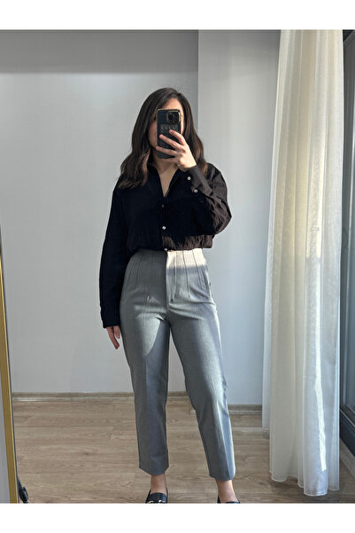 Ferqane Xalilova GRİ Toparlayan Flatolu Pantolon