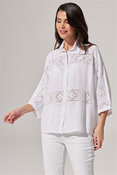 White By Nature Long Sleeve, Lace Detailed Shirt