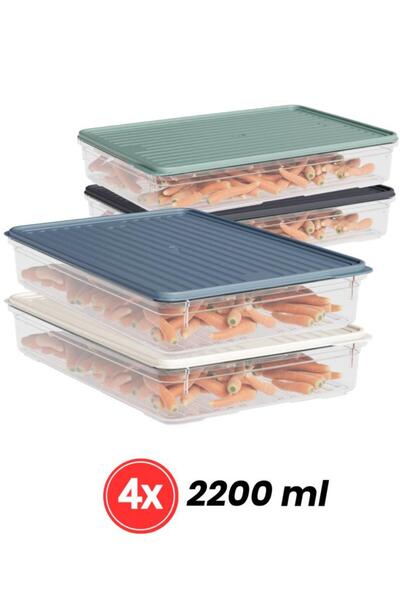 Flora 8'li Buzdolabı Düzenleyici Set, Buzluk Derin Dondurucu Buzdolabı Saklama Kabı 4x(1100,2200ml)