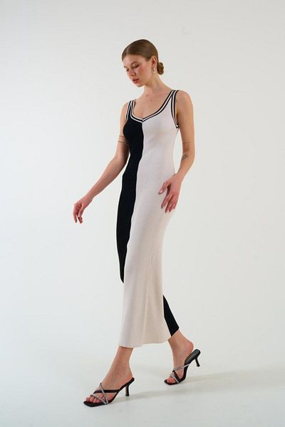 JANES Rochie fără mâneci în două culori negru-crem