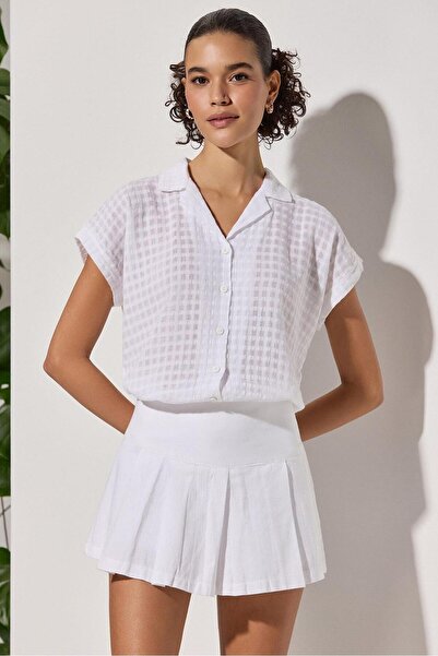 White By Nature Resort Women's Shirt - Square Pattern