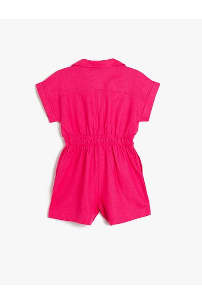 Koton Short Sleeve Linen Short Jumpsuit with Pocket Detail
