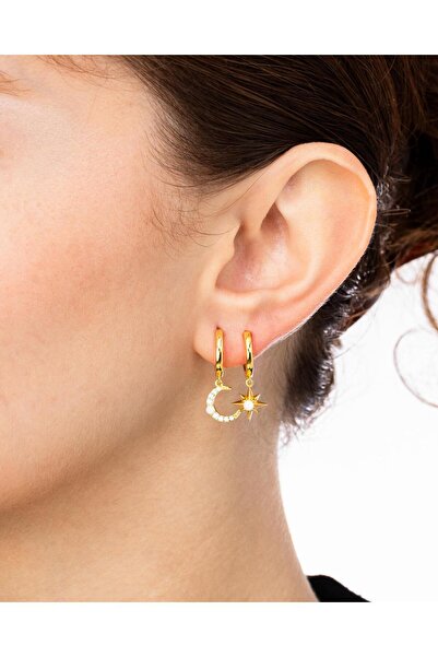 MEKS JEWELS Gümüş Ay Yıldız Küpe