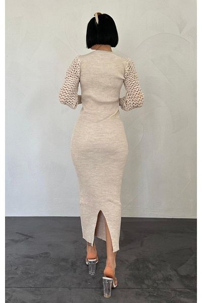 modaserdem Stone Sleeves Knitted Knitwear Dress