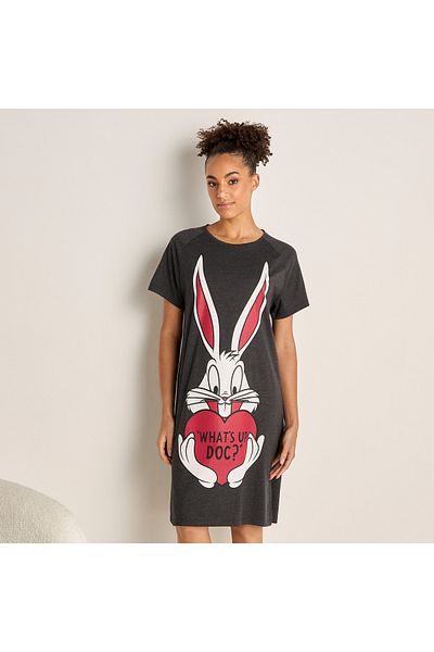 FAV Bugs Bunny Print Sleepshirt with Round Neck and Short Sleeves