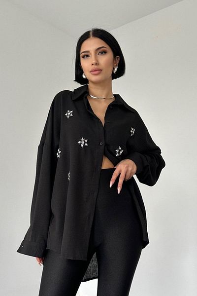 COTTONLAB Cămașă cu piatră neagră brodata