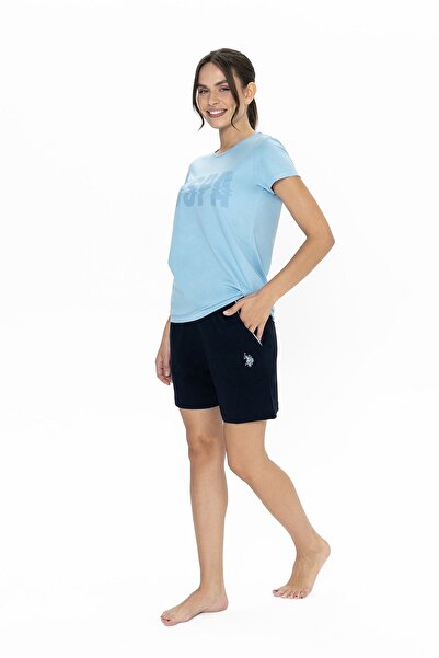 U.S. Polo Assn. U.s Polo Assn. 20011 Kadın Kısa Kollu Bisiklet Yaka Şortlu Pijama Takımı-Mavi