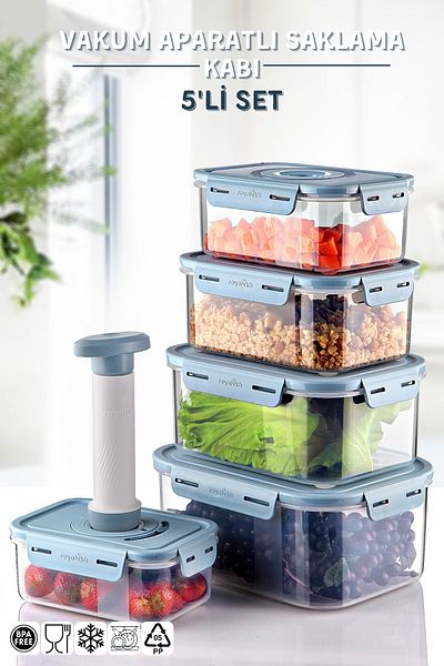 Nandy Home Set of 5 Storage Containers That Can Be Used in Microwave and Freezer with Vacuum Apparatus