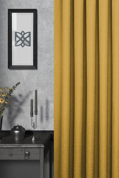 MARİTSA Background Curtain - Jacquard Series Flora Pattern Yellow Tight Pleat (1X3) Single Wing Curtain