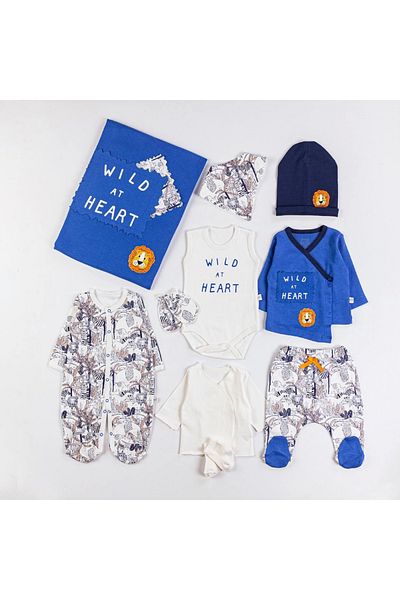İmaj Blue Cotton Lion Newborn Baby Boy Set 10 Piece Lion Hospital Release