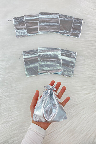 ZEYMERADE Gümüş Lame Kese 25 Adet Ölçü 12x14cm, Kına Çerez Kuruyemiş Altın Ta...