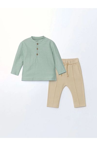 LC Waikiki Lcw Baby Baby Boy Green Prevailing Collar T-Shirt and Sweatpants Set of 2