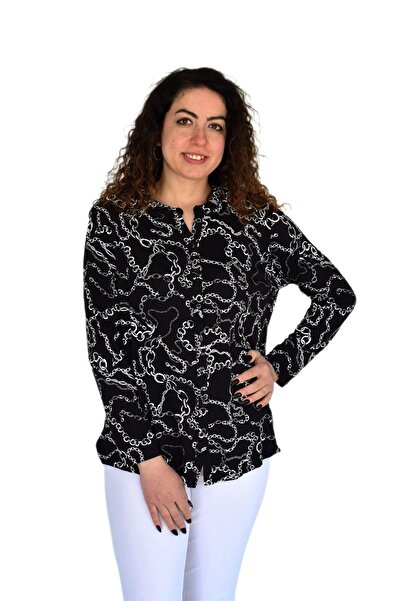 wearon tekstil Γυναικεία μπλούζα με στάμπα με αλυσίδα με κουμπιά BGL-ST04266