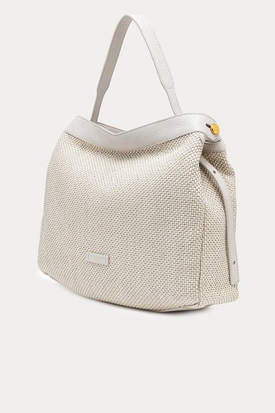GIANNI CHIARINI Ottavia Leather Combination Straw Knit Shoulder Bag