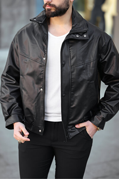 S&M CLOTHİNG Oversize Vintage Men's Black Leather Jacket