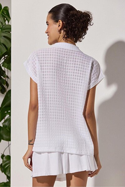 White By Nature Resort Women's Shirt - Square Pattern