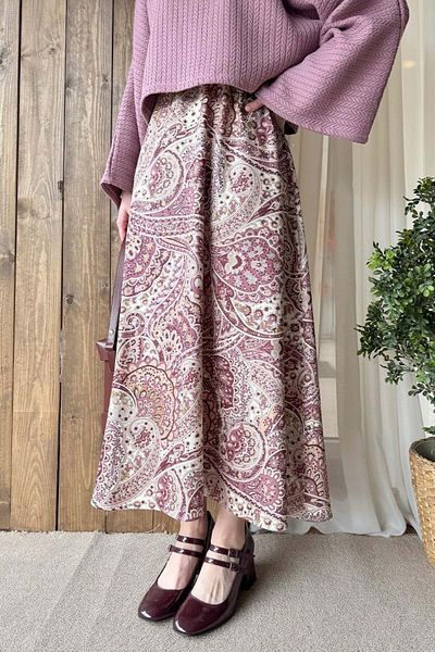 Ceylan Otantik Φούστα Dusty Rose Ethnic Pattern Βαμβακερή σατέν φούστα