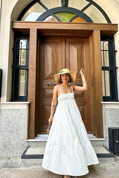 novafems Φόρεμα από μουσελίνα με λουράκια εκρού