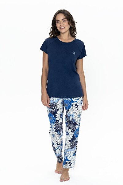 U.S. Polo Assn. U.S. Polo Assn. 20095 Women's Short Sleeve Crew Neck Pajama Set-Navy Blue