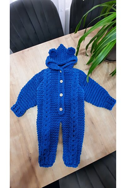 Alize PUFFY EL ÖRGÜSÜ KAPÜŞONLU BEBEK TULUMU 06-18 AY UYUMLU SAKS MAVİ