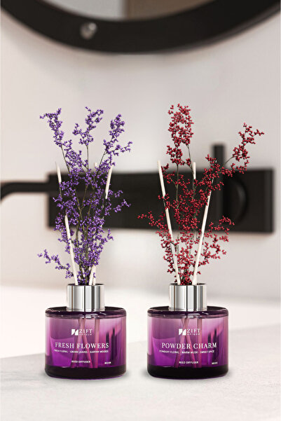 Zift Unique 2 Adet Bambu Çubuklu Oda Kokusu - Dekoratif Çiçekli Banyo&Tuvalet...