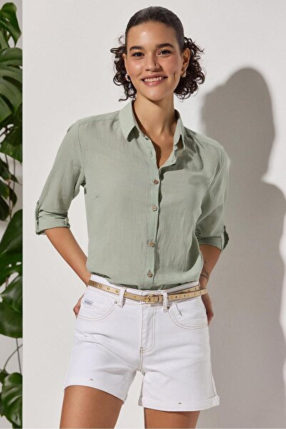White By Nature Green Long Sleeve Classic Women's Shirt