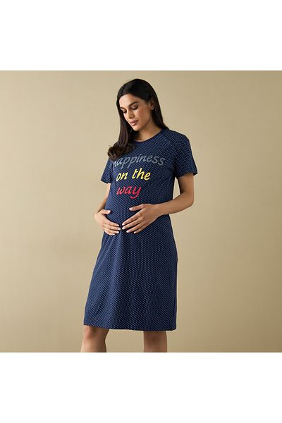 FAV Slogan Print Maternity Sleepshirt with Round Neck