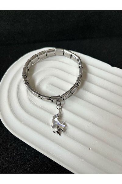 Sepetten Eve Steel Italian Charm Bracelet Butterfly Model Adjustable Italian Charm Steel Bracelet 18cm