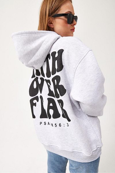 CALİENTE Oversize Hooded Kangaroo Pocket Sweatshirt Gray
