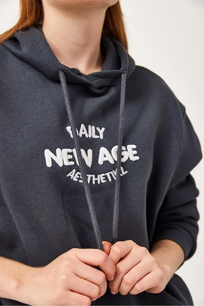 CALİENTE Oversize Hooded Kangaroo Pocket Sweatshirt Anthracite