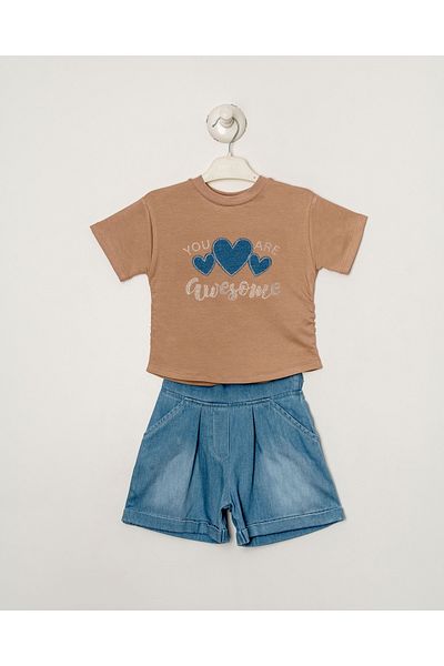 Titimixkids Комплект от две части с бродерия от сърце и камъни, 2-5 години, с бродерия и горнище