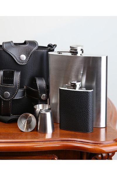 imsaconcept Metal Flask Set of 2 with Shot Glass