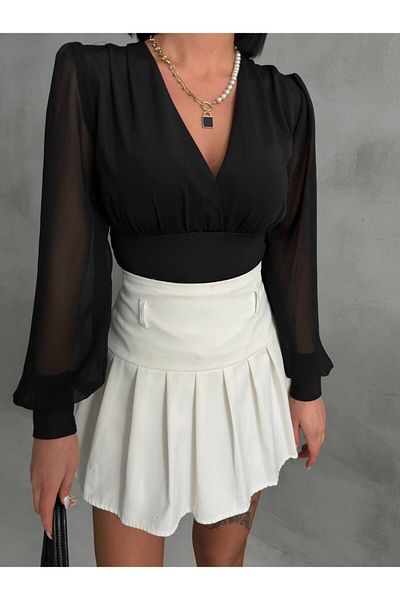 ARK MAĞAZALARI Women's Blouse Double Breasted Collar, Chiffon Sleeves Elegance for Invitation from Office