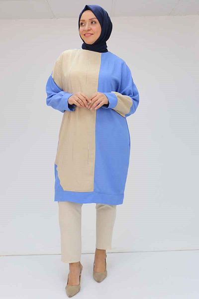 Eslina Large Size 58006 Linen Tunic - Two Color Combinations Selling in Indigo Unit