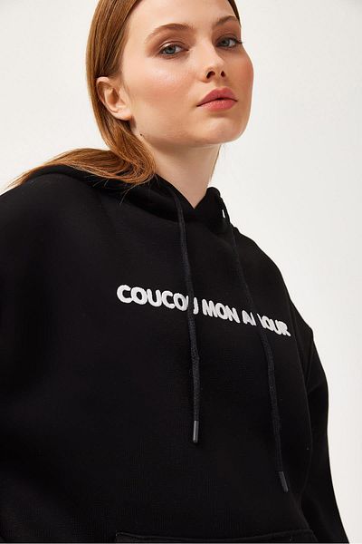 CALİENTE Oversize Hooded Kangaroo Pocket Sweatshirt Black