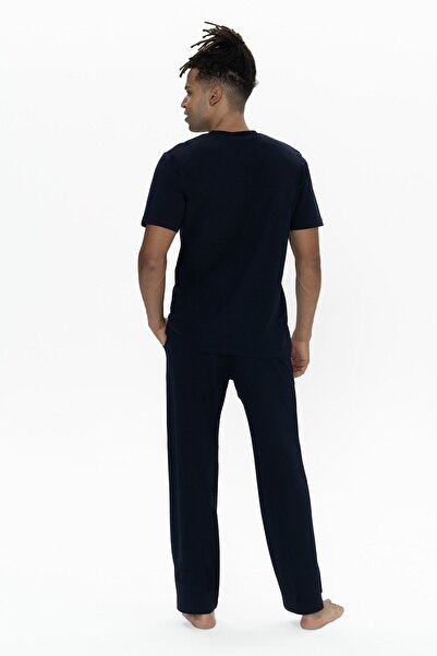 U.S. Polo Assn. U.s Polo Assn. 18901B Erkek Büyük Beden Kısa Kollu Yakası Düğmeli Pijama Takımı-Lacivert