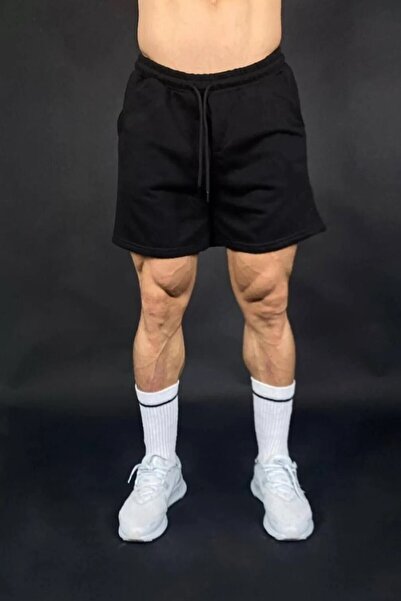 YUSTEX Siyah Şort Likralı Esnek Süprem Penye Kumaştır Ter Tutmaz 40 Cm