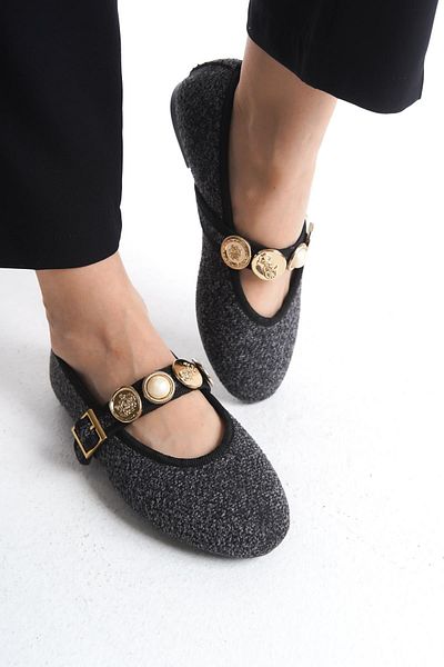 Bak Store Gray Smoked Shoes - Women's Flat Shoes Pearl Buckle Adjustable Band Lightweight Comfortable Work Office Daily